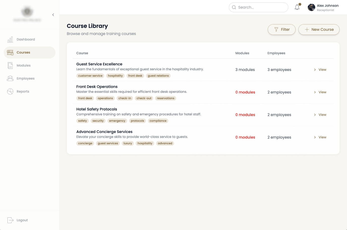 Course Library: Browse and manage all training courses.