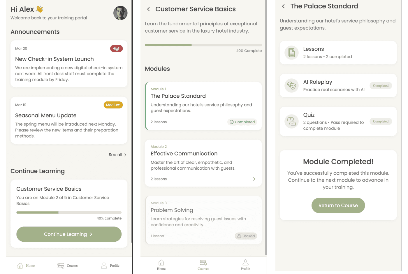 Mobile Home, Courses, and Modules